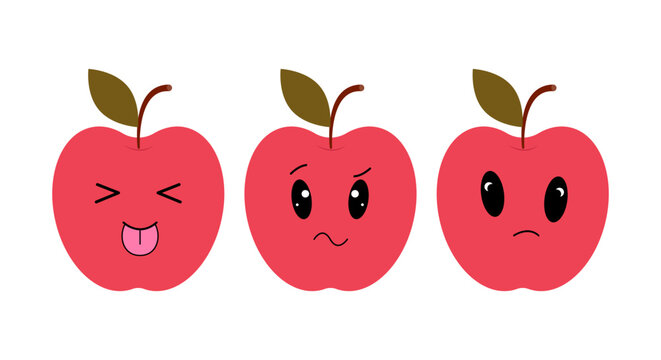 Red apple with kawaii eyes. Flat design vector illustration of red apple