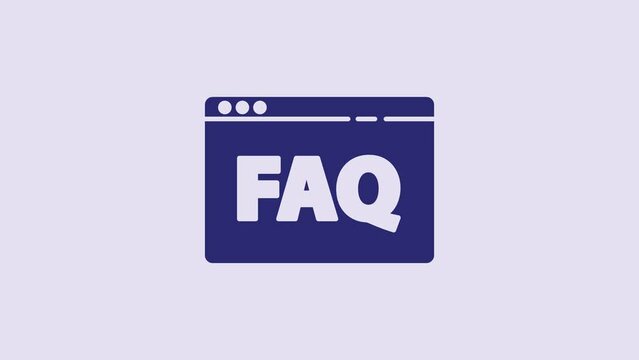 Blue Browser FAQ icon isolated on purple background. Internet communication protocol. 4K Video motion graphic animation