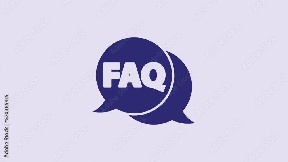 Poster blue speech bubble with text faq information icon isolated on purple background. circle button with 