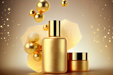 Body oil cosmetics product bottles mockup banner. Generative Ai