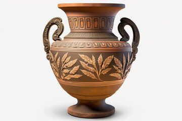 Authentic Ancient Greek Antique Minoan Clay Pot Vase, Featuring Handcrafted Traditional Designs on a Pure White Background