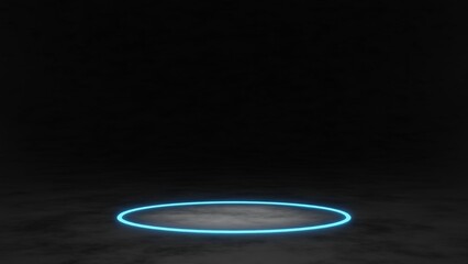 Sci-Fi Futuristic Podium, Futuristic blue Glowing Empty Showcase.Blank product pedestal for product presentation.Future background for design technology Sci-fi interior concept.3d Rendering.