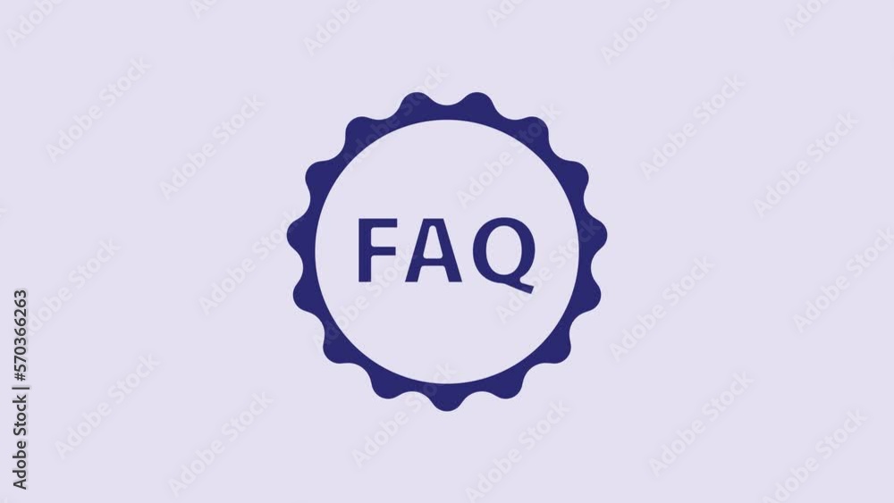Poster blue label with text faq information icon isolated on purple background. circle button with text faq