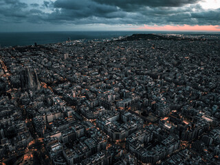 Barcelona street aerial view with beautiful patterns in Spain. Barcelona skyline aerial view with buildings in Spain.