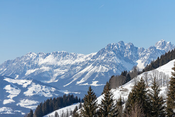 Snow covered mountains in the Austrian Alps - Wilder Kaiser, Ellmau/ Kitzbühel, Tirol
