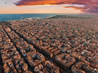 Barcelona street aerial view with beautiful patterns in Spain. Barcelona skyline aerial view with buildings in Spain.