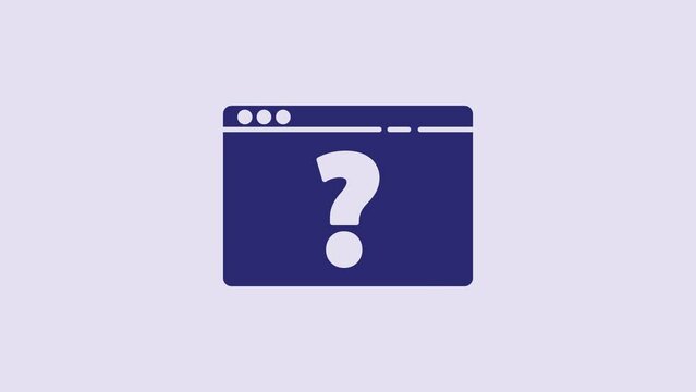 Blue Browser with question mark icon isolated on purple background. Internet communication protocol. 4K Video motion graphic animation