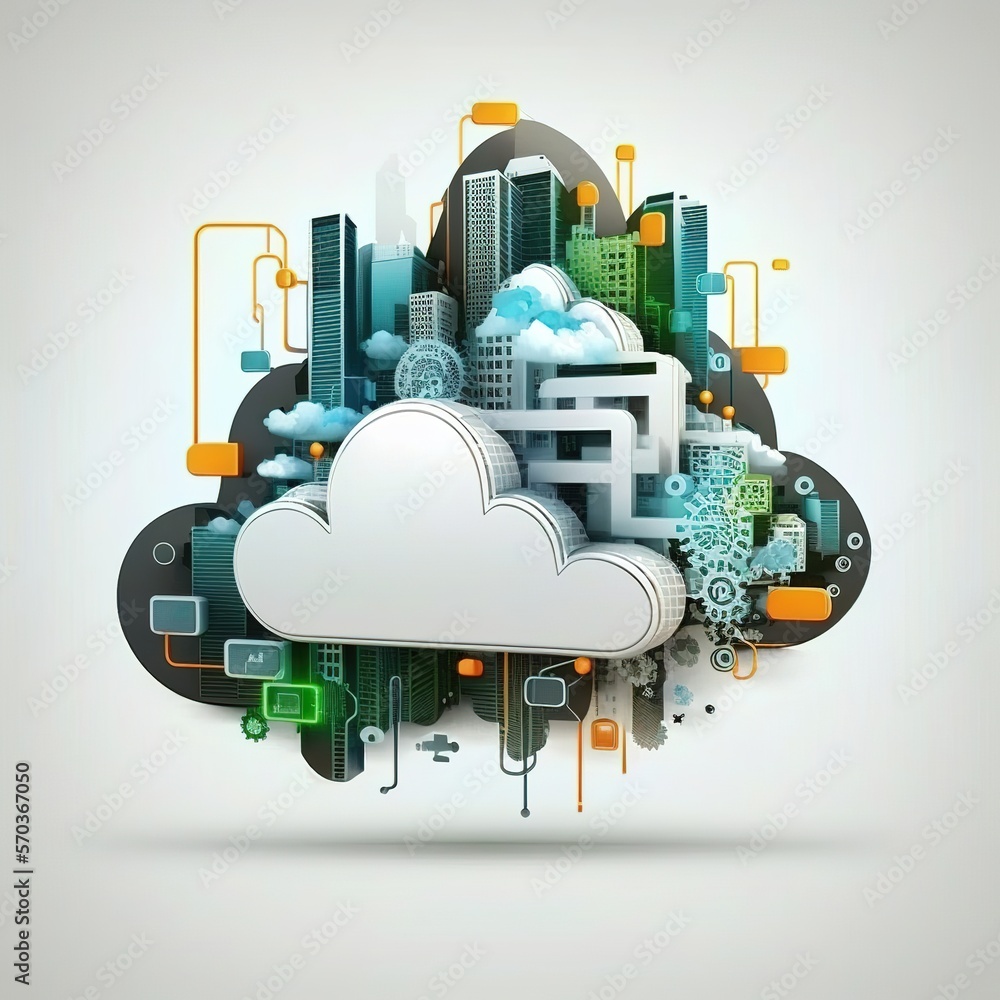 Poster downloading an isometric from the cloud. a digital service or application that sends data. technolog