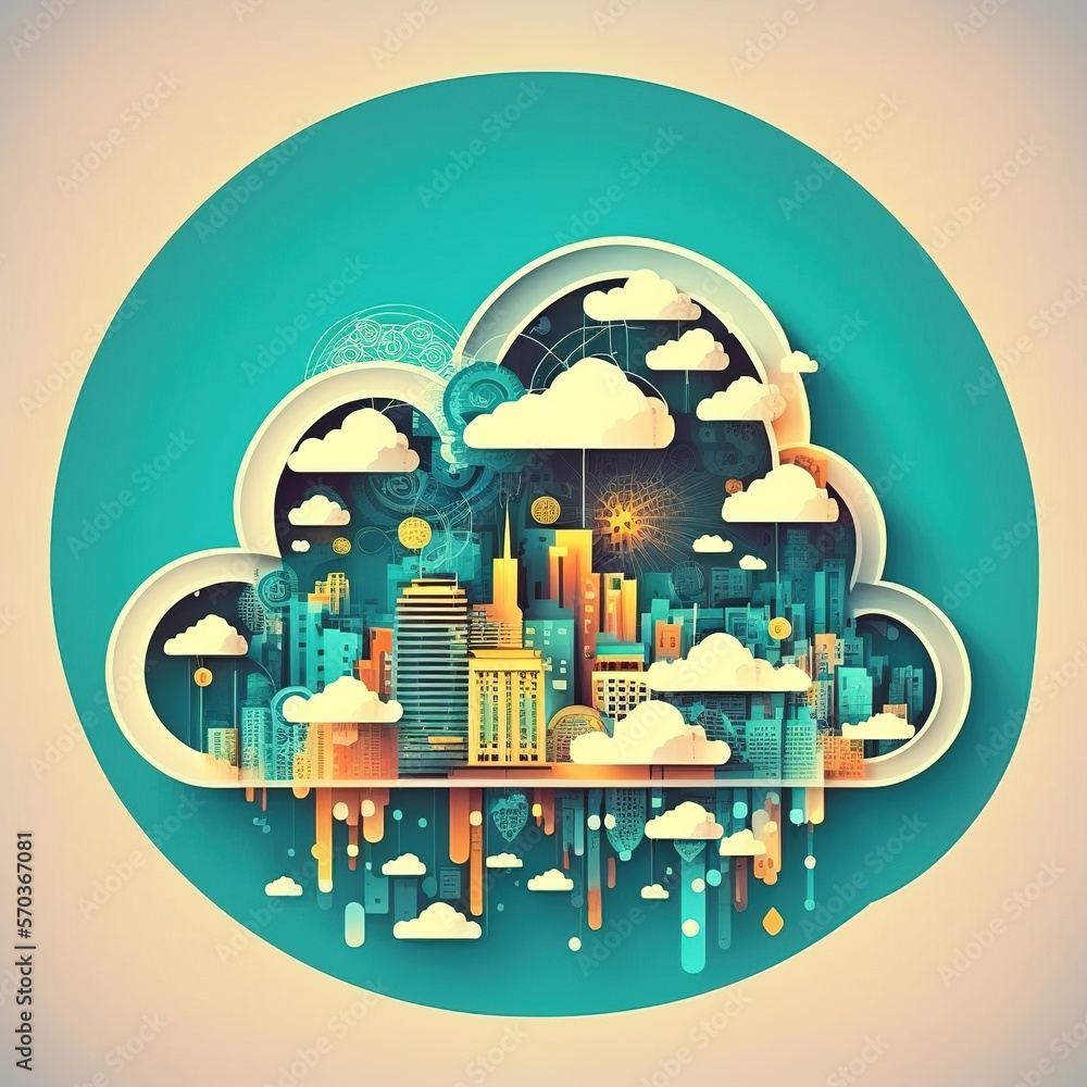 Poster downloading an isometric from the cloud. a digital service or application that sends data. technolog