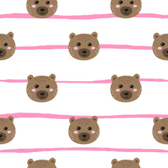 Seamless pattern with doodle bear faces.