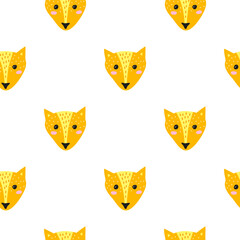 Seamless pattern with doodle fox faces.