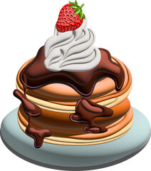 Cake with cream and strawberries 3d illustration.