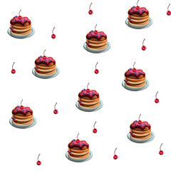Background with cakes with cherries.