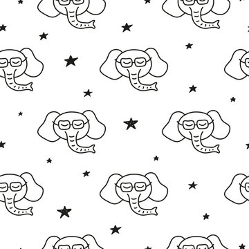 Seamless pattern with doodle elephant faces.