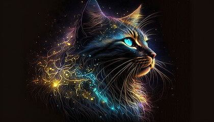 Cat neon illustration copy space