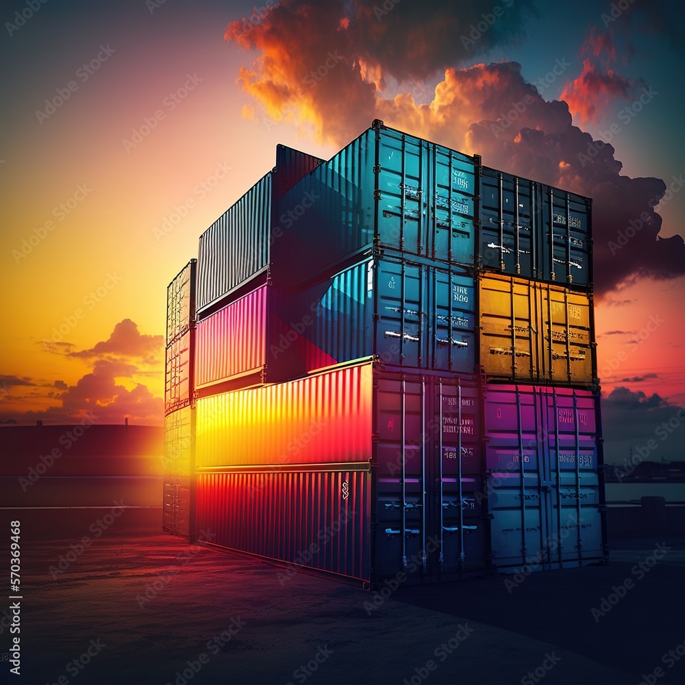 Poster container stacker crane lifting up stacking container box in yard, container loading cargo freight i