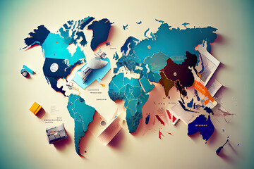 Original Business travel traveling map world concept, realistic. Generative Ai