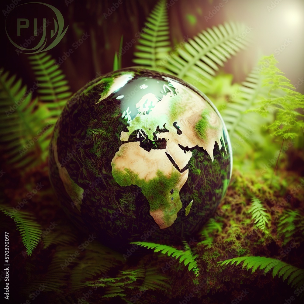 Canvas Prints Environment Concept - Globe Glass In Green Forest With Sunlight, generative ai