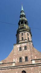 Obraz premium Riga Cathedral and the Vansu bridge, seen from St. Peter's church spire