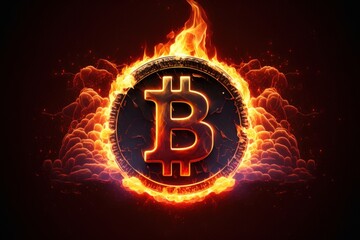 Bitcoin Logo Fire Design - BTC Symbol in Flames - Generative AI Illustration