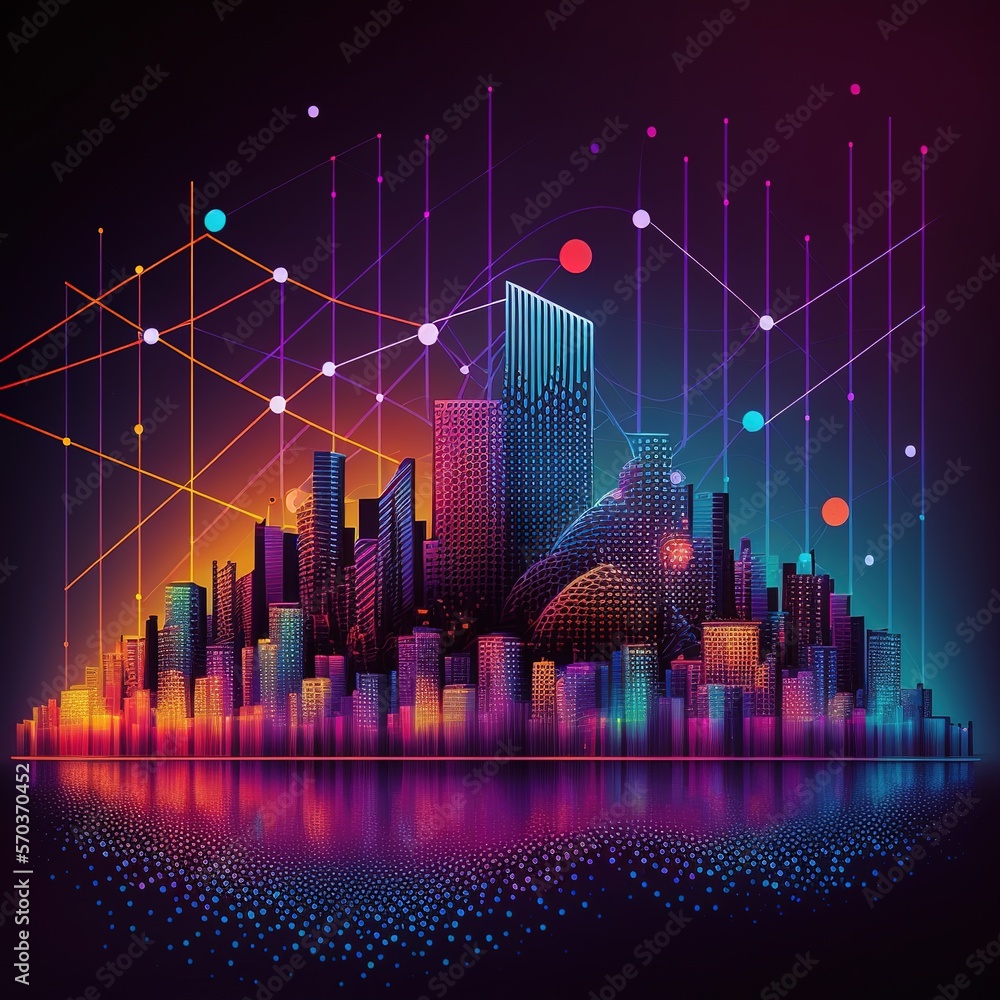 Poster dot point for smart cities connect with a gradient grid line, metaverse connection technology concep