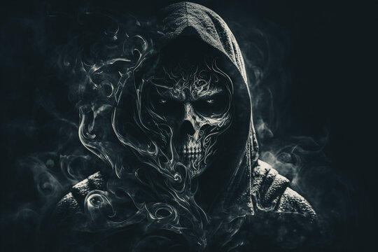 evil face with smoke in the darkness. Generative AI