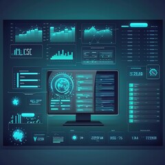 Software for various devices. Dashboard for a business app with graphs, charts, analytics data, a testing platform, and a coding process. Concept of software development and programming, generative ai