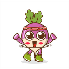 cute turnip cartoon is playing hula hoop