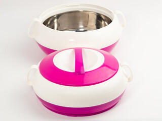 Thermos for food on a light background. Close-up