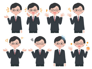 男性ポーズセット　スーツ＋眼鏡