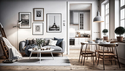 Scandinavian style interior design idea. Generative AI