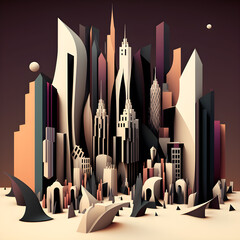 futuristic imaginative city skyline. Created with Generative AI
