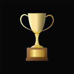 Golden trophy cup isolated on black background.  Best simple championship or competition trophy. 