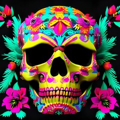 Sugar Skull, Seamless pattern, Calavera, Colorful background, Generative AI