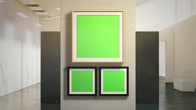 Hall of art museum with frame for picture and photos with mock-up screen frame, motion art, photo and decor style background