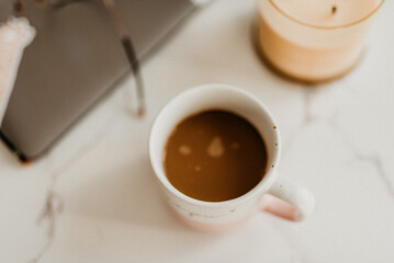 interior design pink and royal green lights and shadows cup of coffee