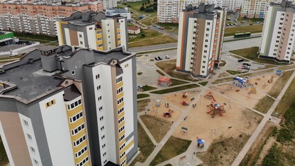 New residential apartment buildings in Belarus. Aerial view.
