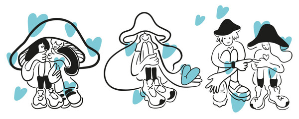 set of people love scenes. couple in love. two people together.Hugging scene illustration. Vector flat illustration of expressing feelings. Postcard for Valentine's day. linear design. 