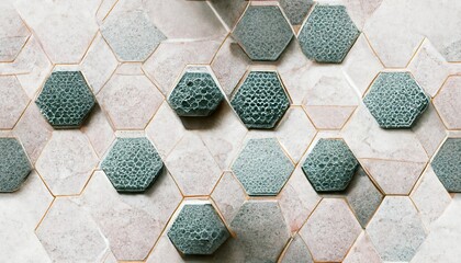 Seamless hexagon Tile, modern design, Green White Cream color, Print texture, Background Banner, Generative AI