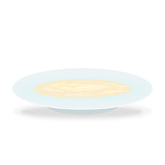 Breakfast plate, cup of porridge illustration isolated on white background. Vector food icon. Cartoon healthy nutrition.