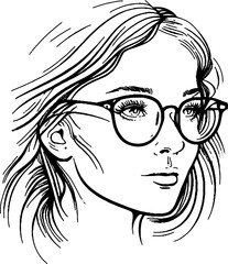Drawing of a woman wearing glasses.