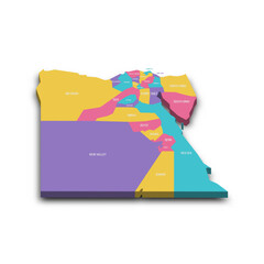 Egypt political map of administrative divisions - governorates. Colorful 3D vector map with dropped shadow and country name labels.