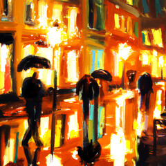 impressionist rainy night (image was created by using generative AI - DALL-E 2)