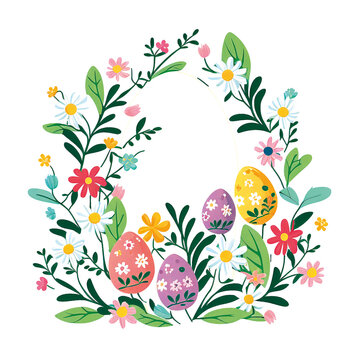 Florale Ostermuster mit Ostereiern - freigestellt wei&szlig; - Generative AI