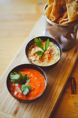 Ajvar and hummus in bowls