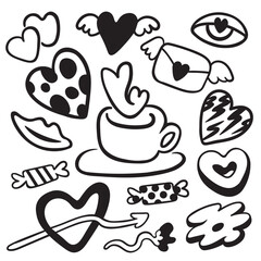 set of doodle elements for valentine's day design.Vector flat illustration. Postcard and poster for valentin