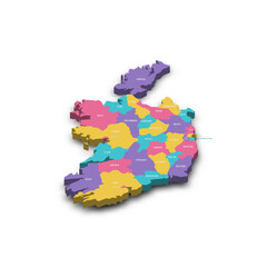 Ireland political map of administrative divisions - counties and cities. Colorful 3D vector map with dropped shadow and country name labels.