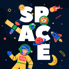 vector illustration with space and universe. Cartoon style.