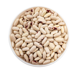 White plate, bowl with dry beans or beans on a white background. beans