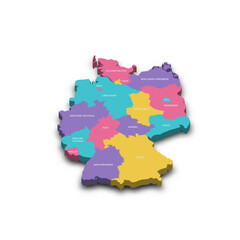 Germany political map of administrative divisions - federal states. Colorful 3D vector map with dropped shadow and country name labels.